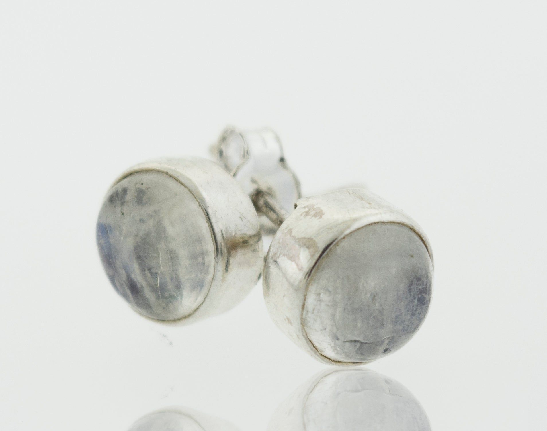Super Silver's Simple Circle Moonstone Studs for everyday wear.
