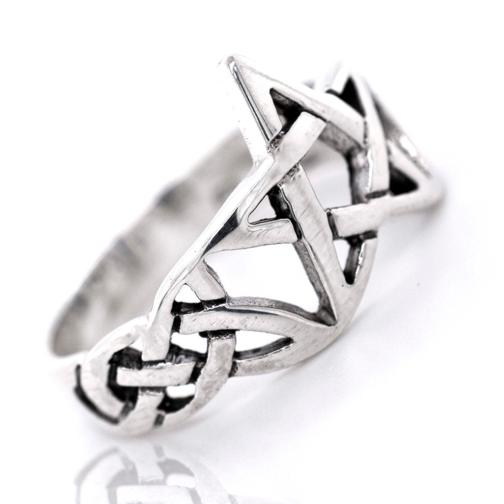 
                  
                    A sterling silver Pentagram With Celtic Knot Design Ring featuring a star.
                  
                