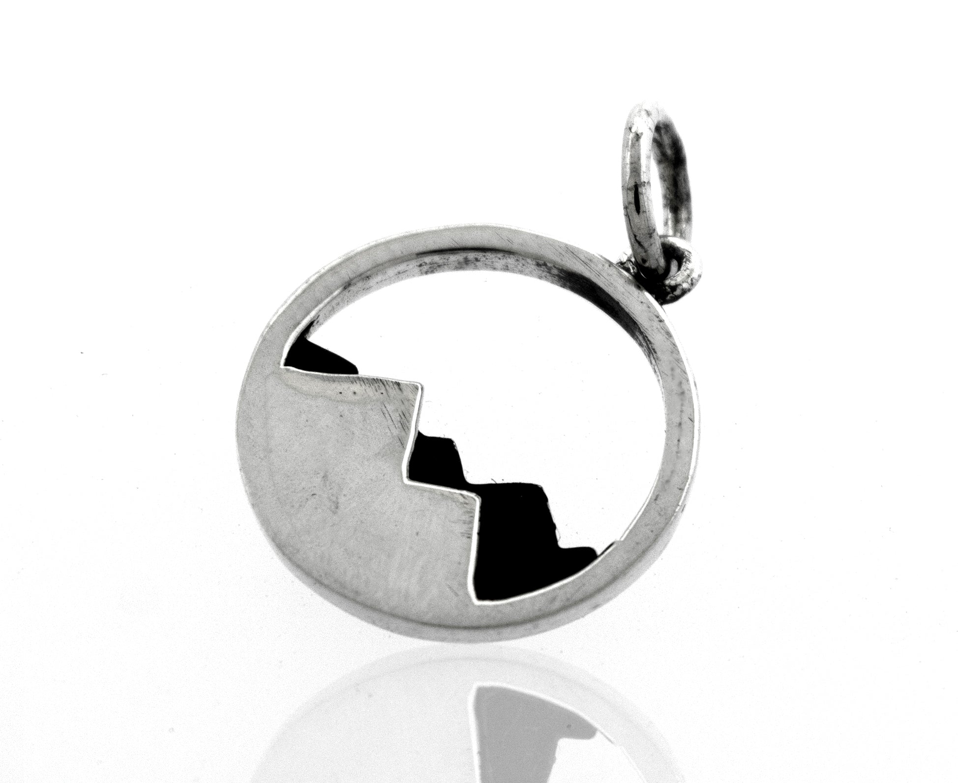 A high-polish Super Silver Delicate Mountains Pendant featuring a mountains design.