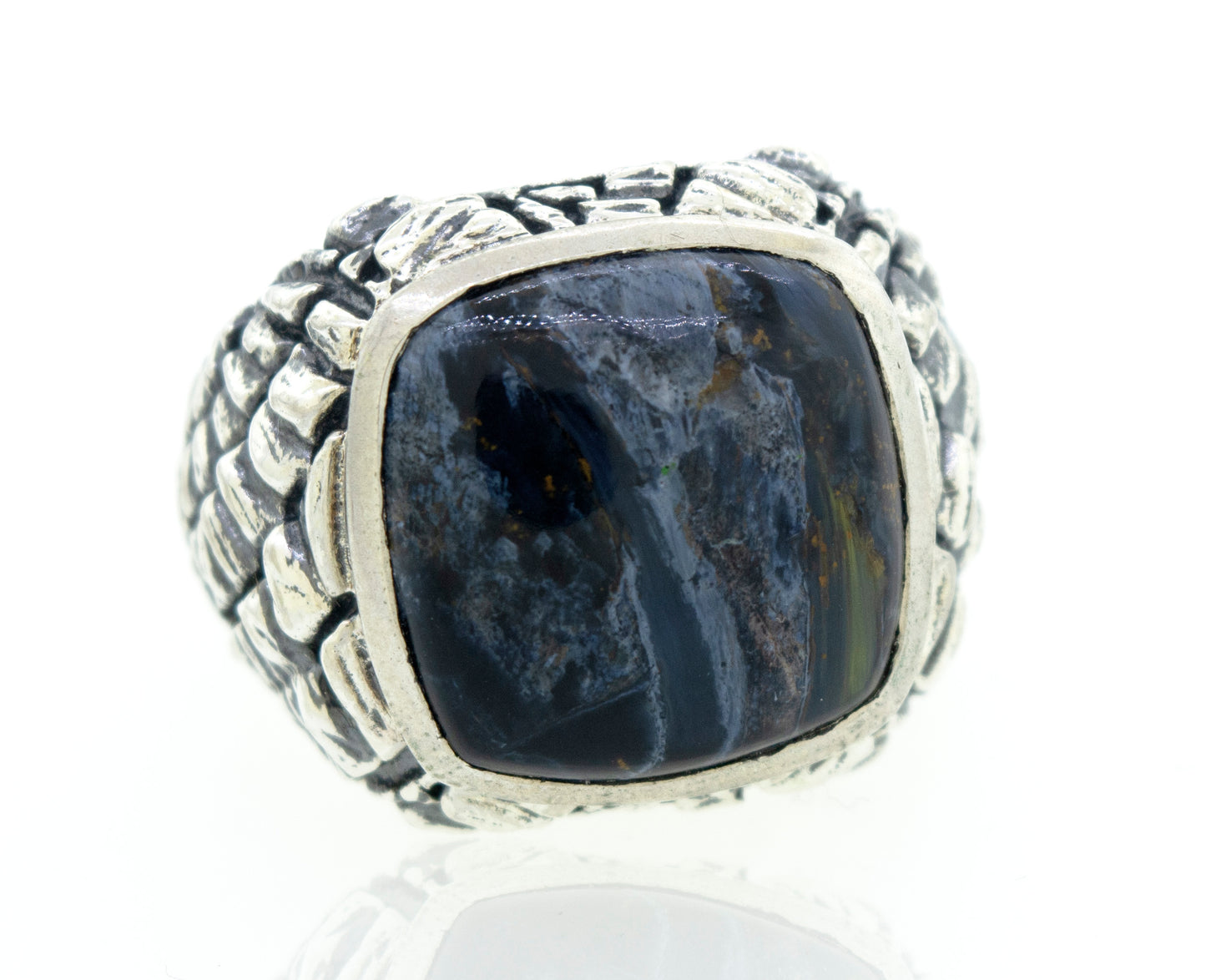 A Pietersite Signet Ring featuring a statement black stone.