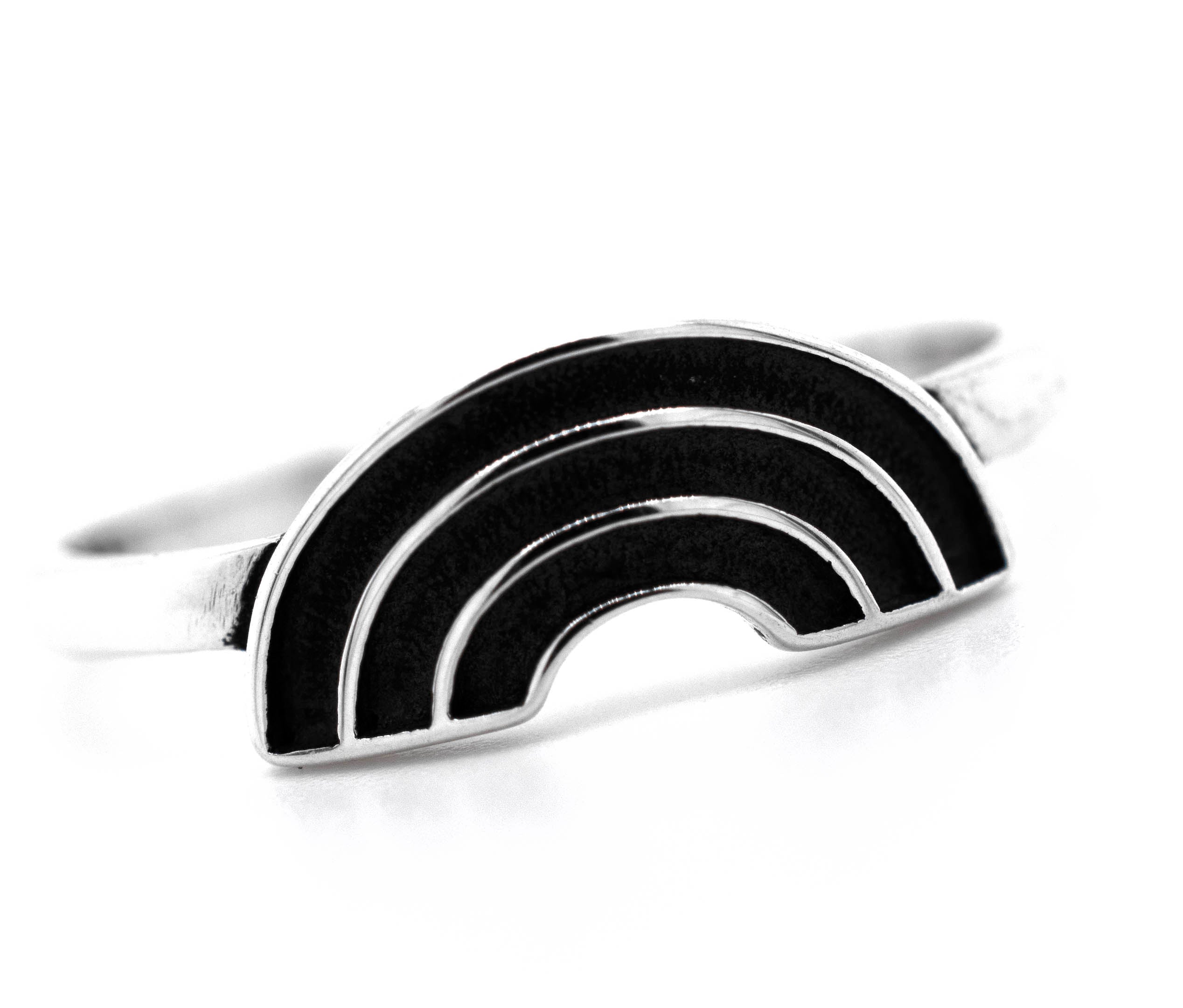 A captivating Super Silver Rainbow Ring, symbolizing love and friendship with its beautiful display of diversity in black and white.