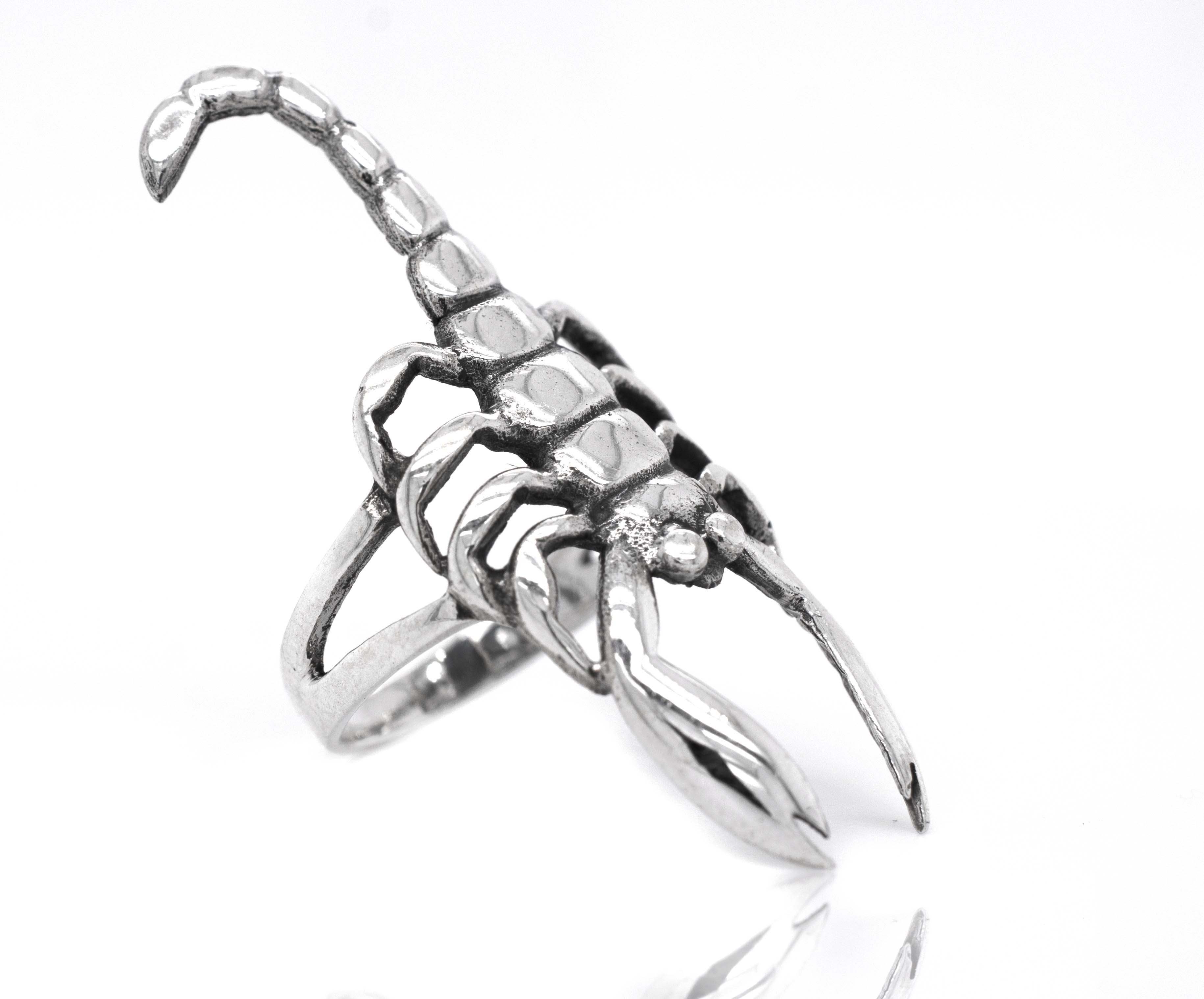 A Striking Scorpion Ring by Super Silver on a white background.