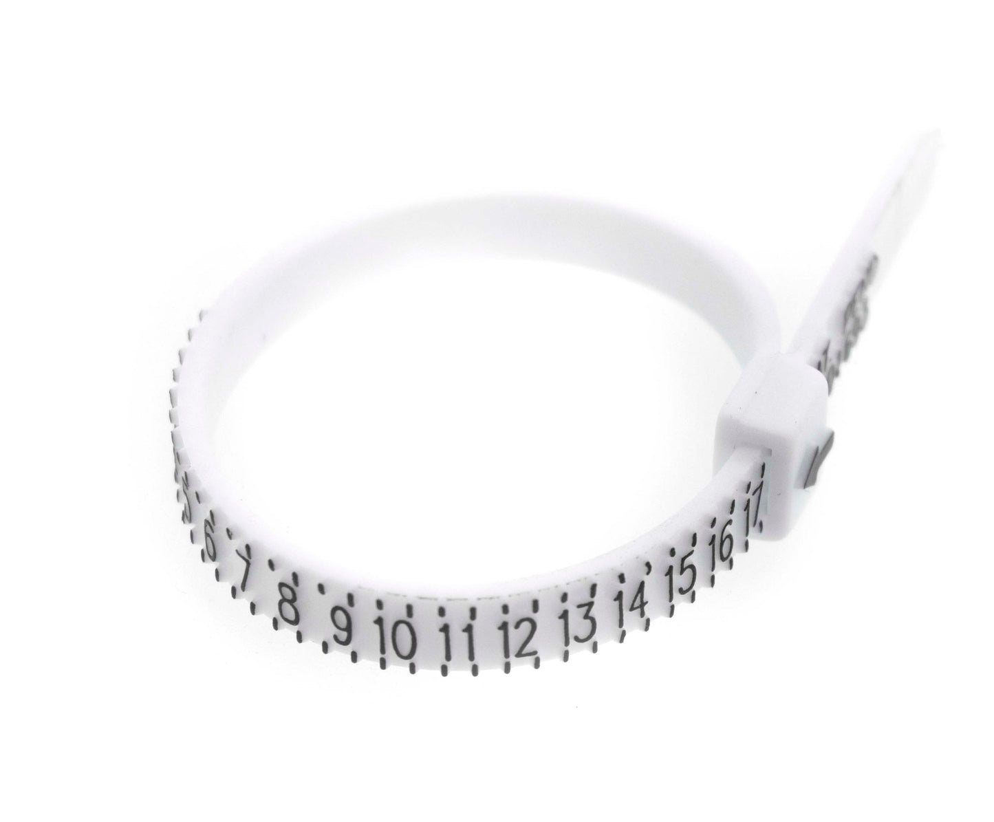 
                  
                    A Super Silver white plastic Ring Sizer on a white background for measuring ring size.
                  
                