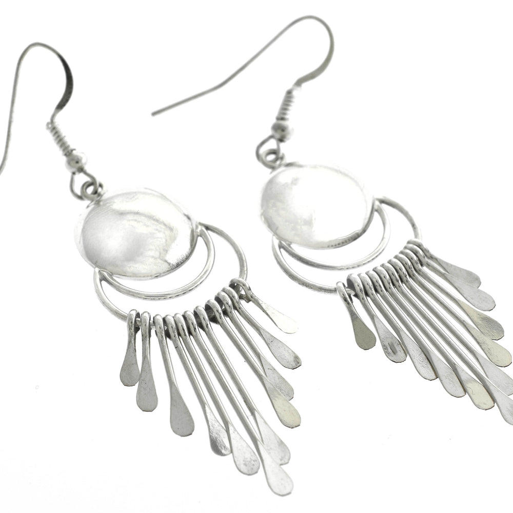 Authentic Super Silver Native American Navajo Chandelier earrings, crafted with sterling silver and adorned with a white mother of pearl.