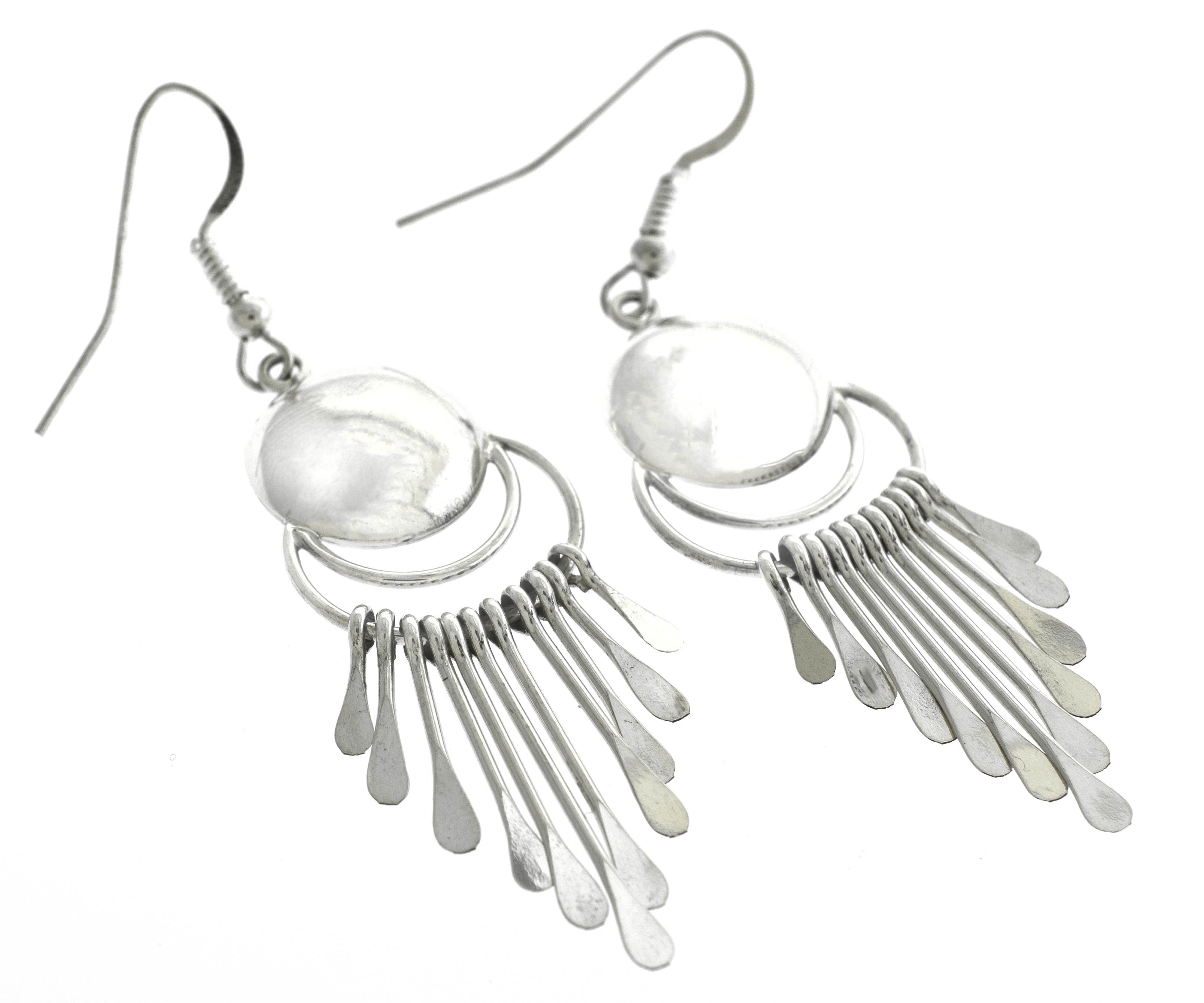 Authentic Super Silver Native American Navajo Chandelier earrings, crafted with sterling silver and adorned with a white mother of pearl.