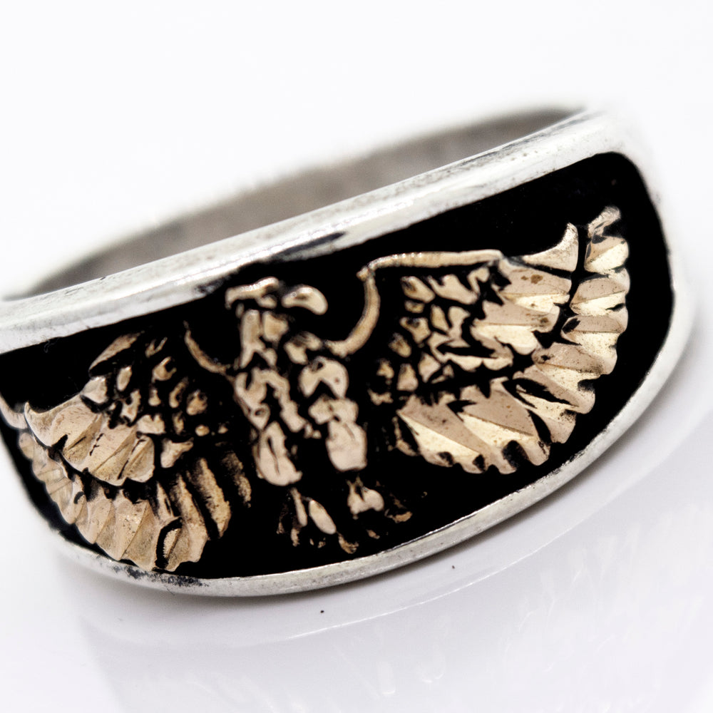 A Super Silver American Made Heavy Eagle Ring With Bronze.