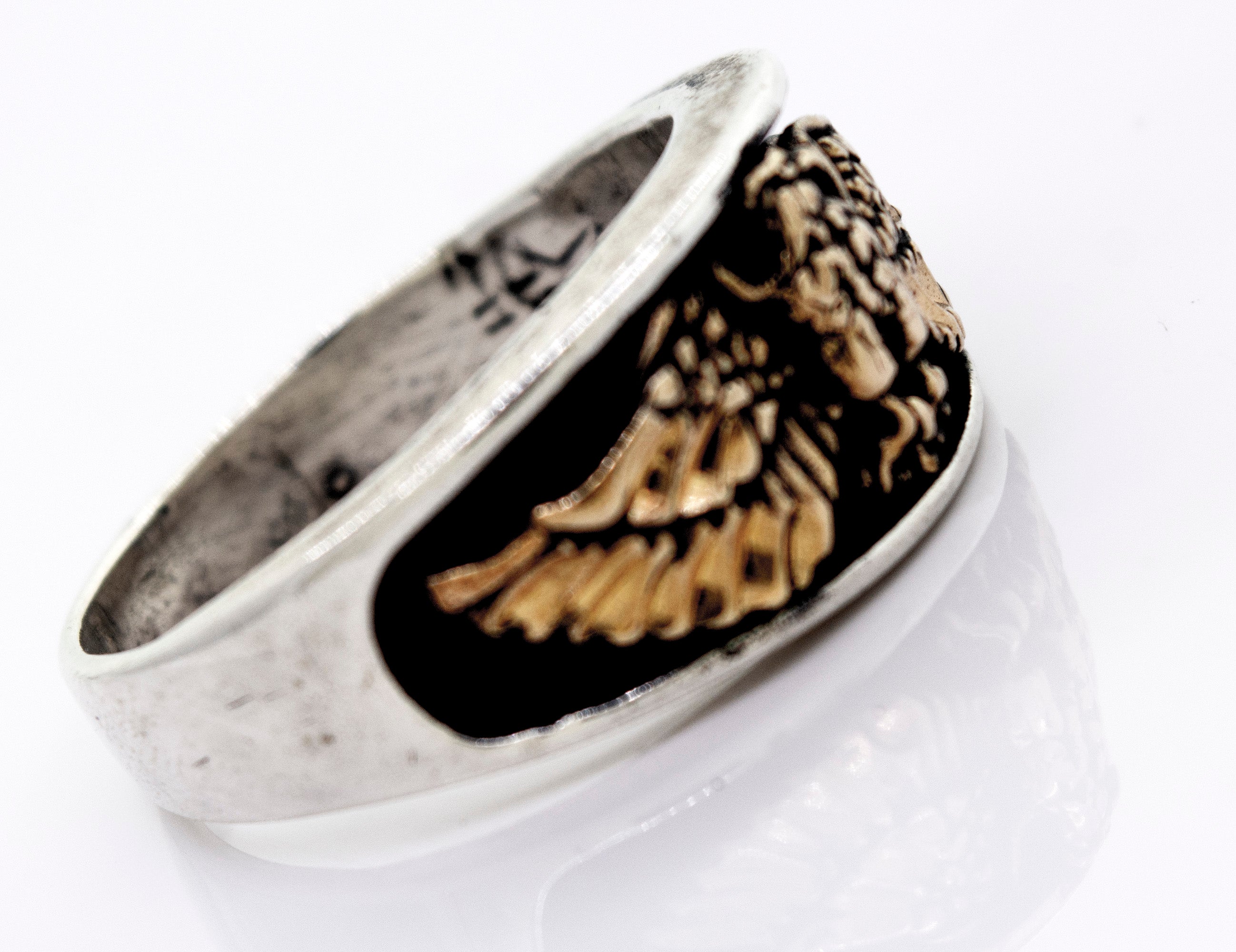 A Super Silver American Made Heavy Eagle Ring With Bronze.