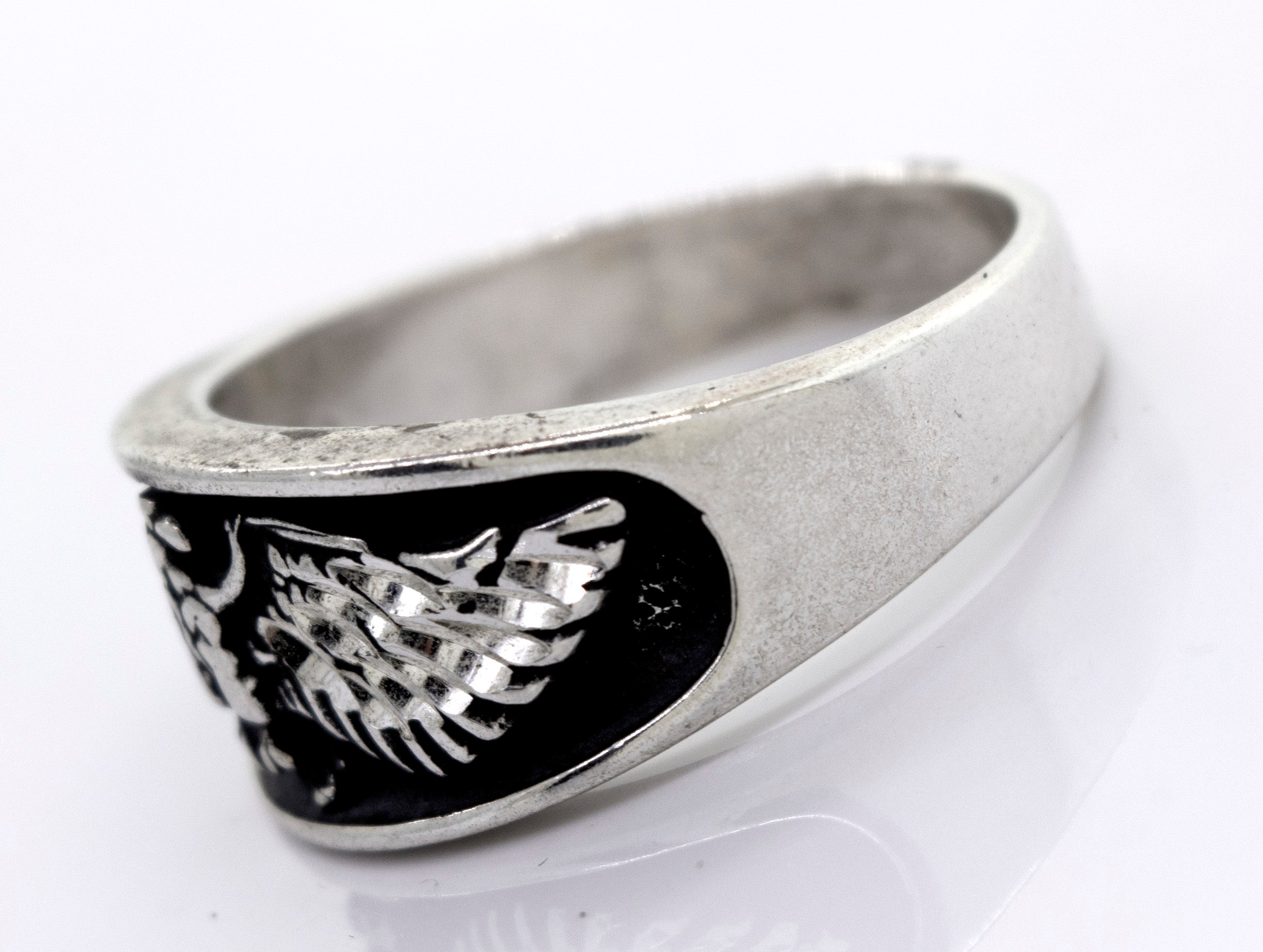 A Super Silver handcrafted American Made Heavy Eagle Ring.