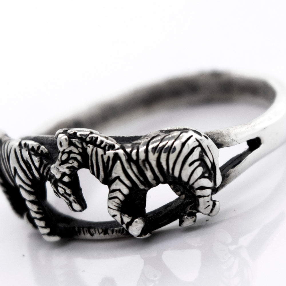Handcrafted Super Silver American Made Zebra Ring.