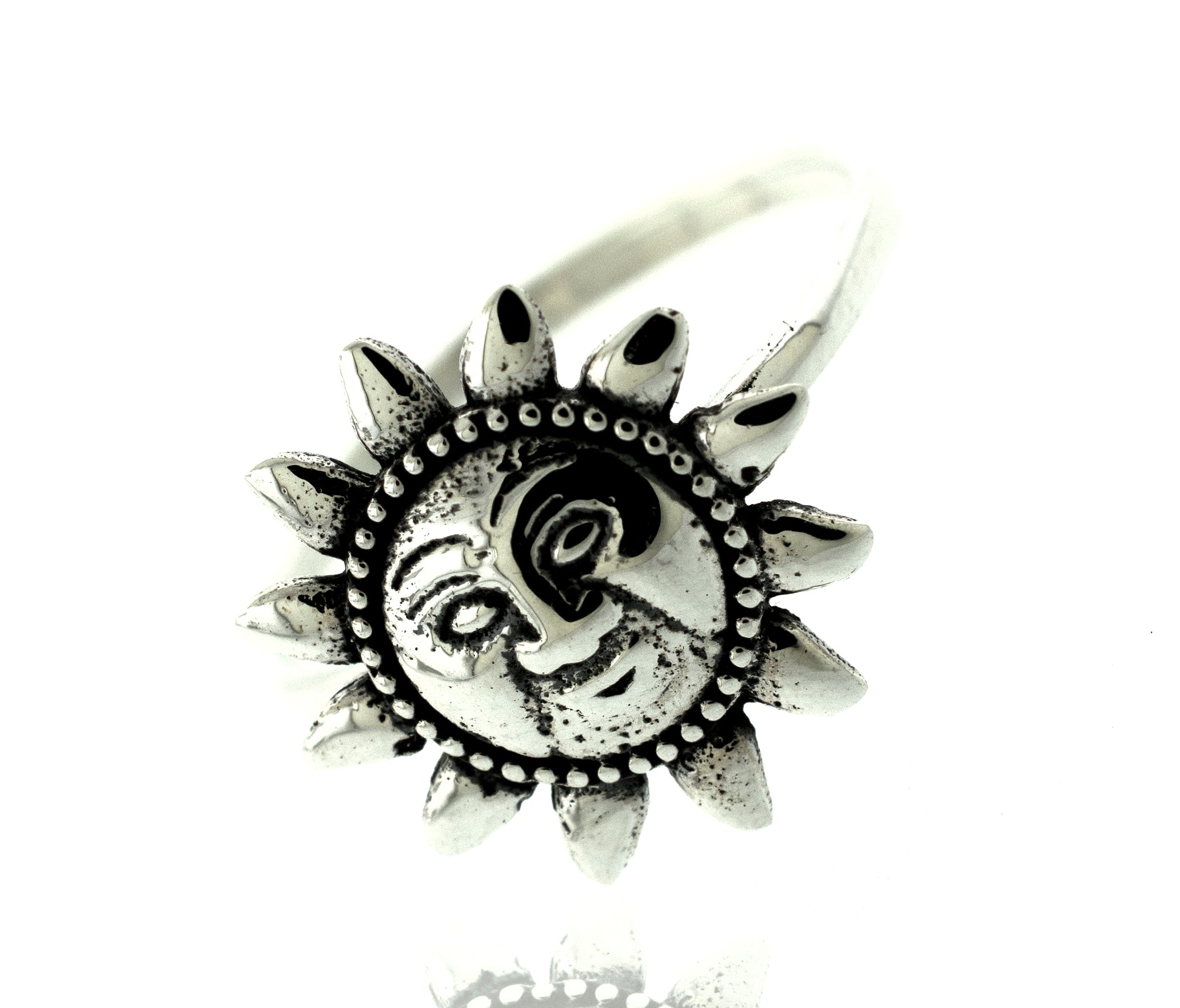 A Super Silver Silver Sun With Face Ring.