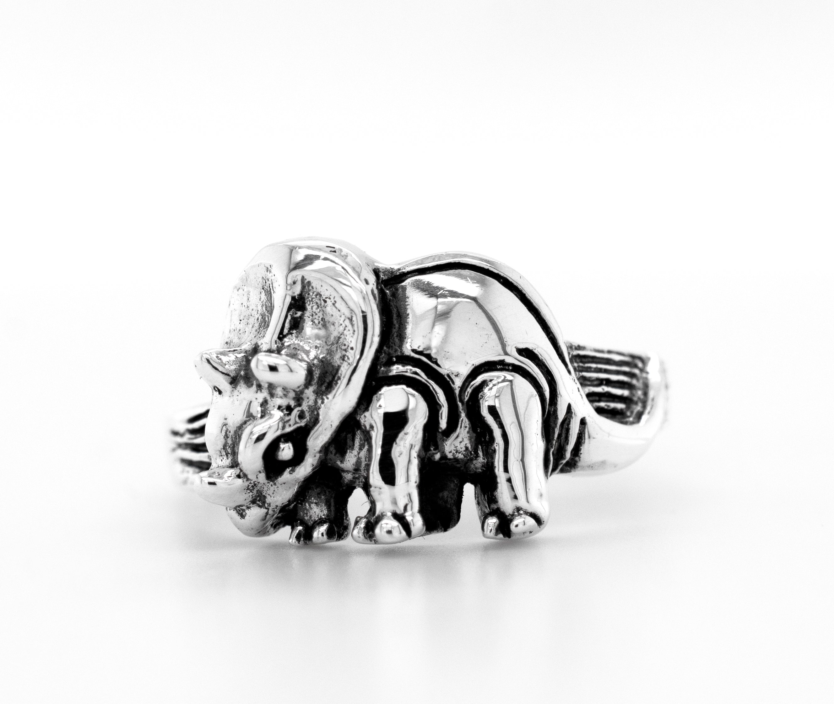 A Triceratops Ring with an elephant design. (Brand: Super Silver)