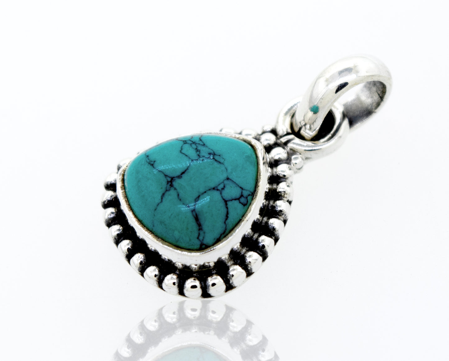 A Super Silver Beautiful Triangular Shape Turquoise Pendant With Beads Design.