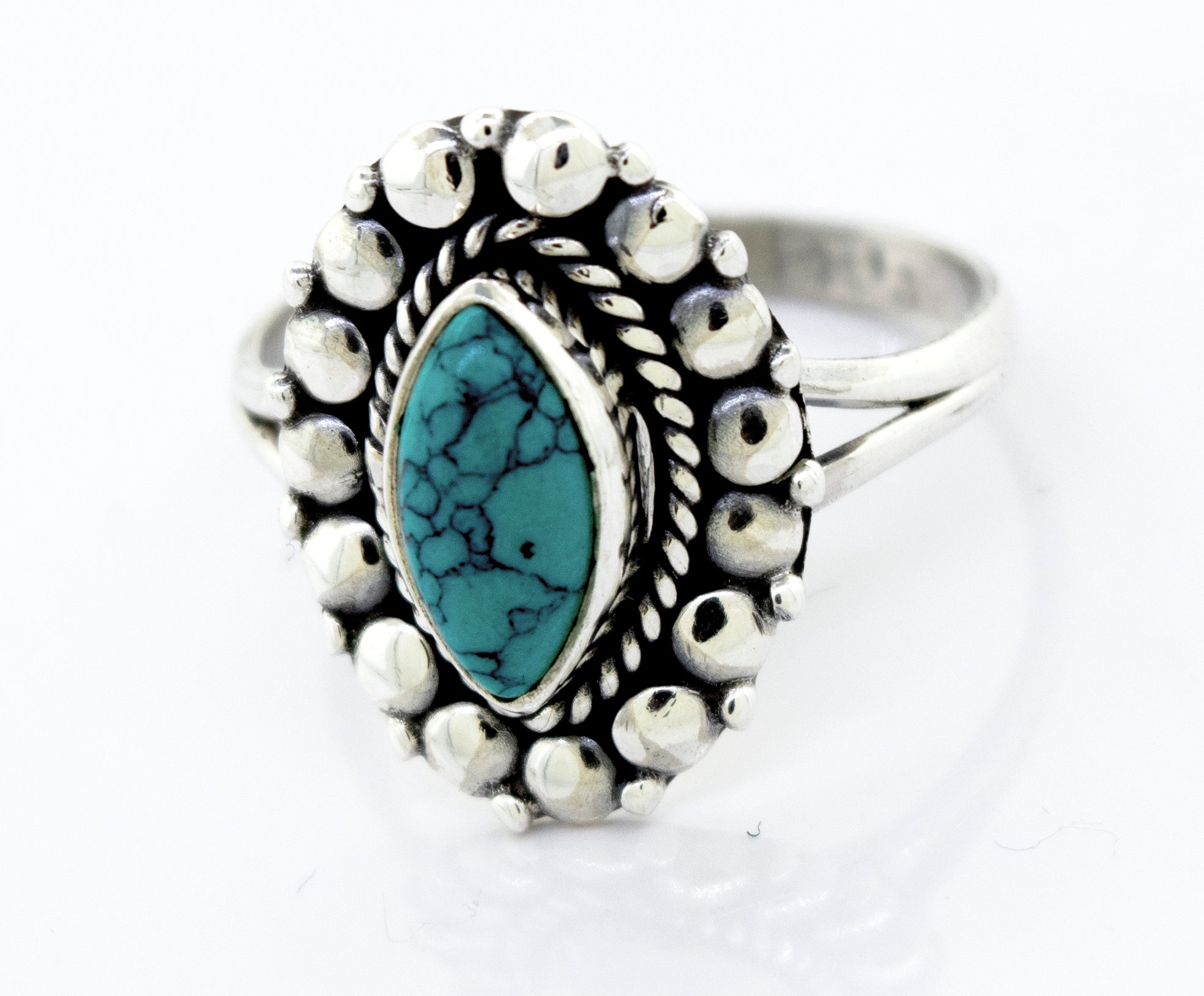A Super Silver Marquise Shaped Vibrant Turquoise Stone Ring.