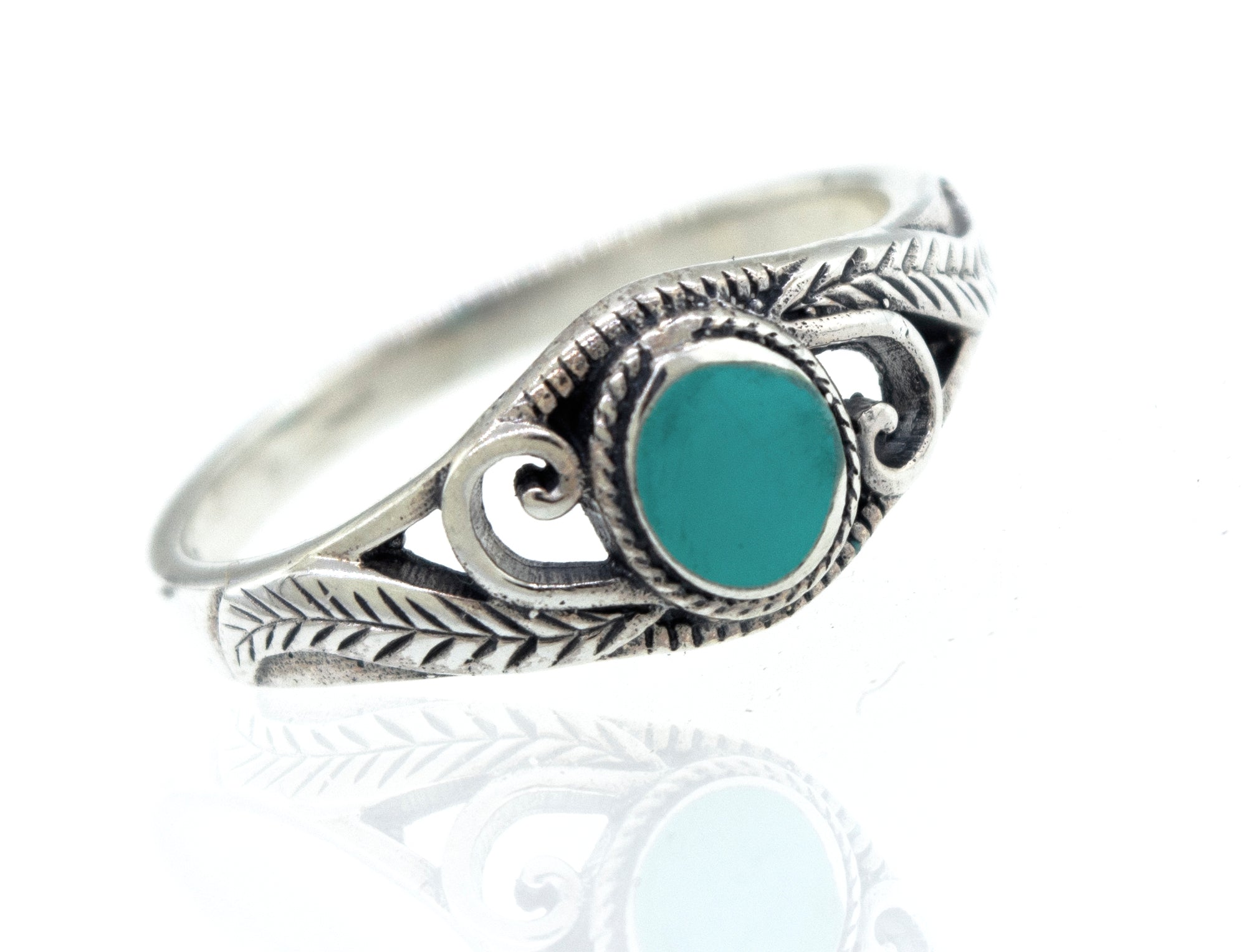 Silver outlet Leaf Motif Turquoise Ring