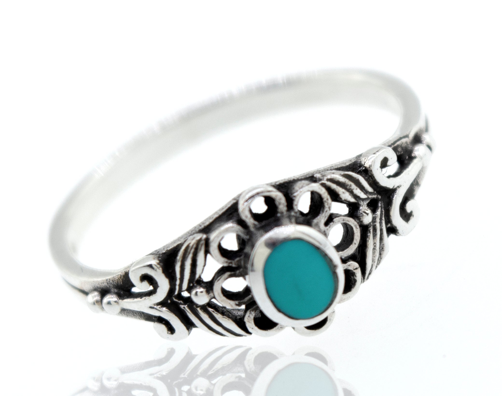 A Super Silver Oval Flower Ring with Inlay Stones, showcasing earthly charm.
