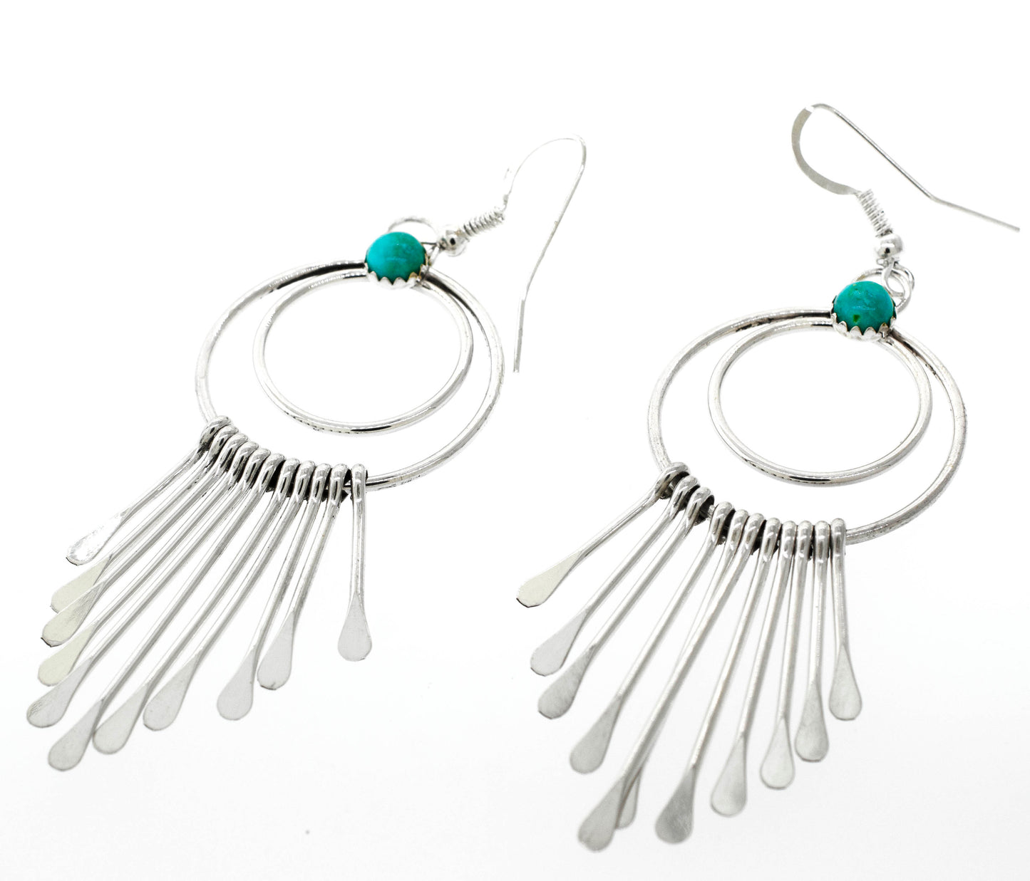 Handmade Super Silver Native American earrings featuring Alluring Turquoise Chandelier Earrings.