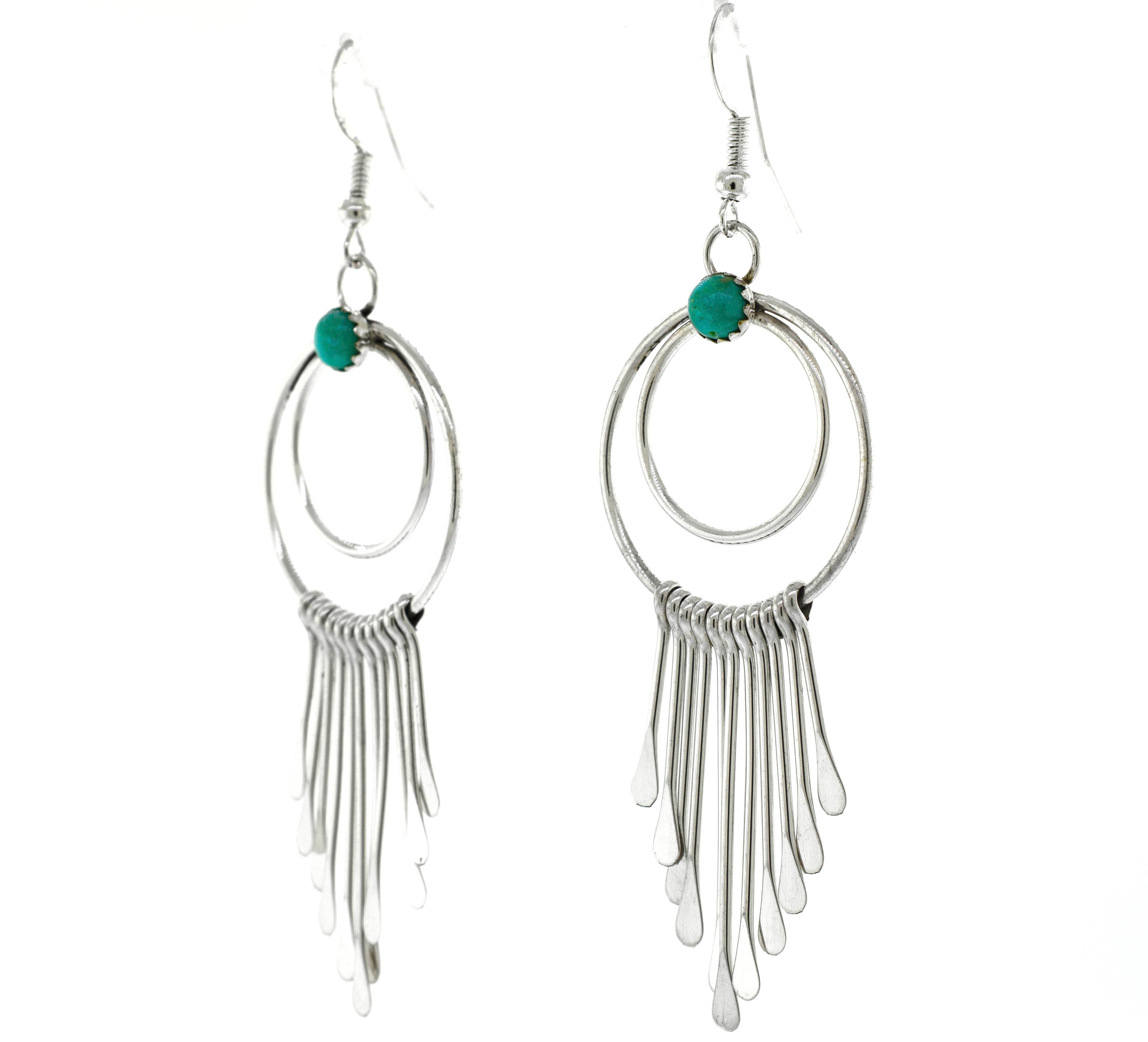 Handmade Super Silver Alluring Turquoise Chandelier Earrings with turquoise stones.