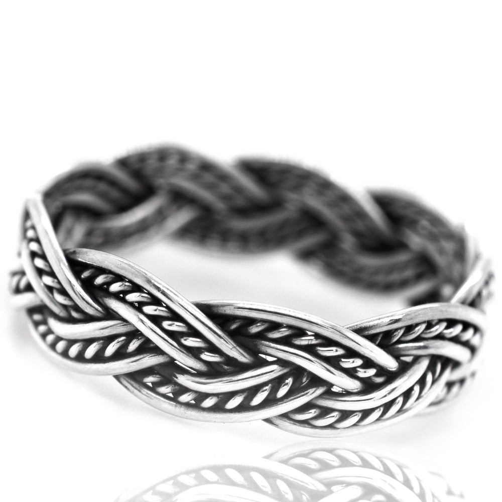 A Super Silver Twisting Rope Band, featuring an intricately woven rope-like texture.