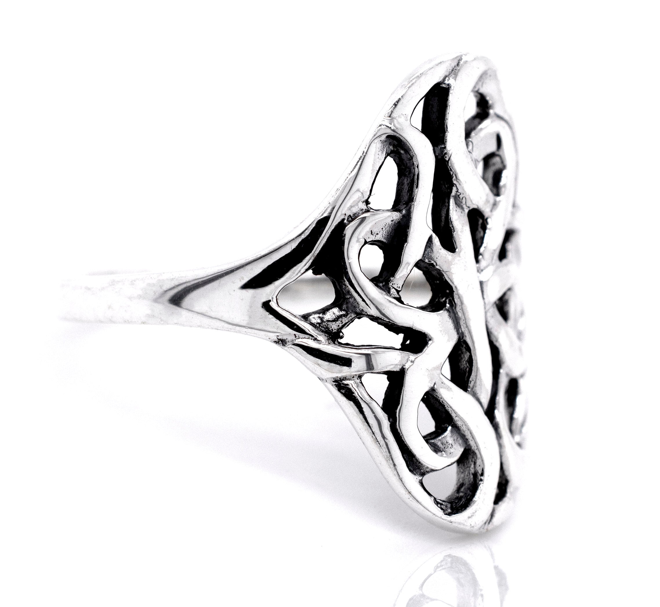 Open Knot Shield engagement ring in sterling silver.