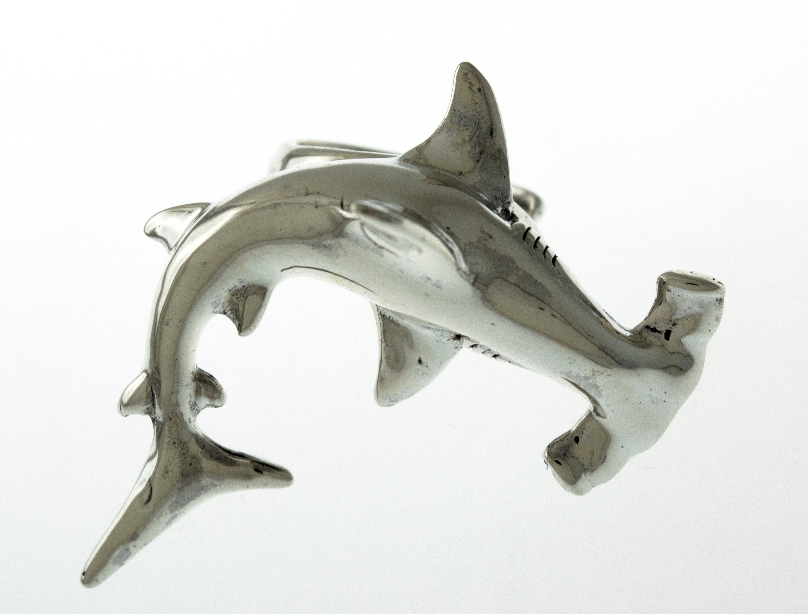 An artisan-made Hammerhead Shark Ring on a white background.