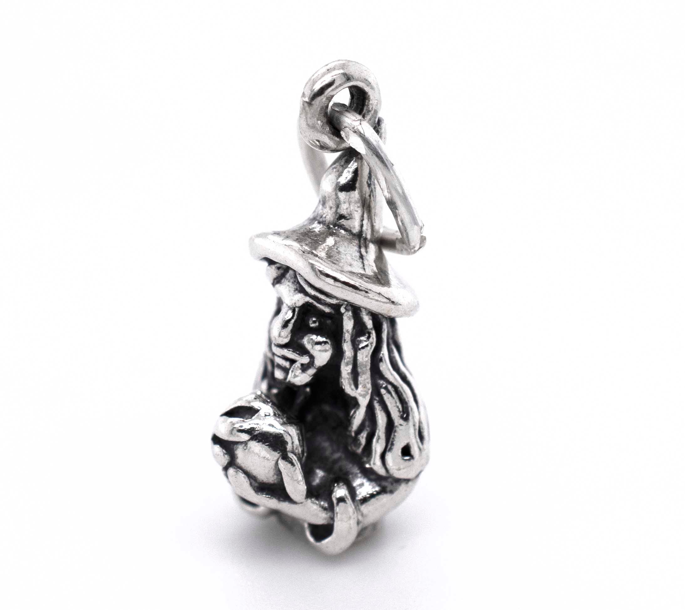 A Super Silver Witch with Crystal Ball Charm for a charm bracelet, featuring a witch in a hat holding a crystal ball.