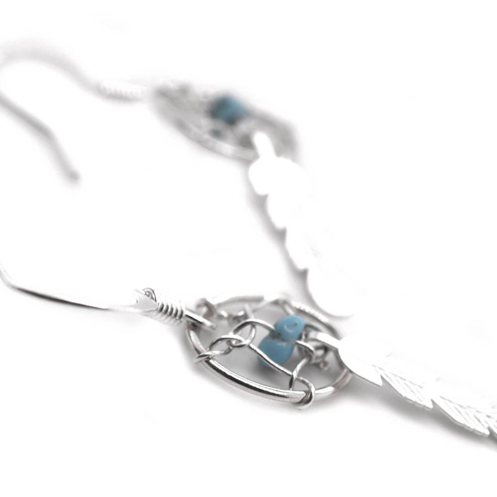 Super Silver Zuni Turquoise Dreamcatcher Earrings