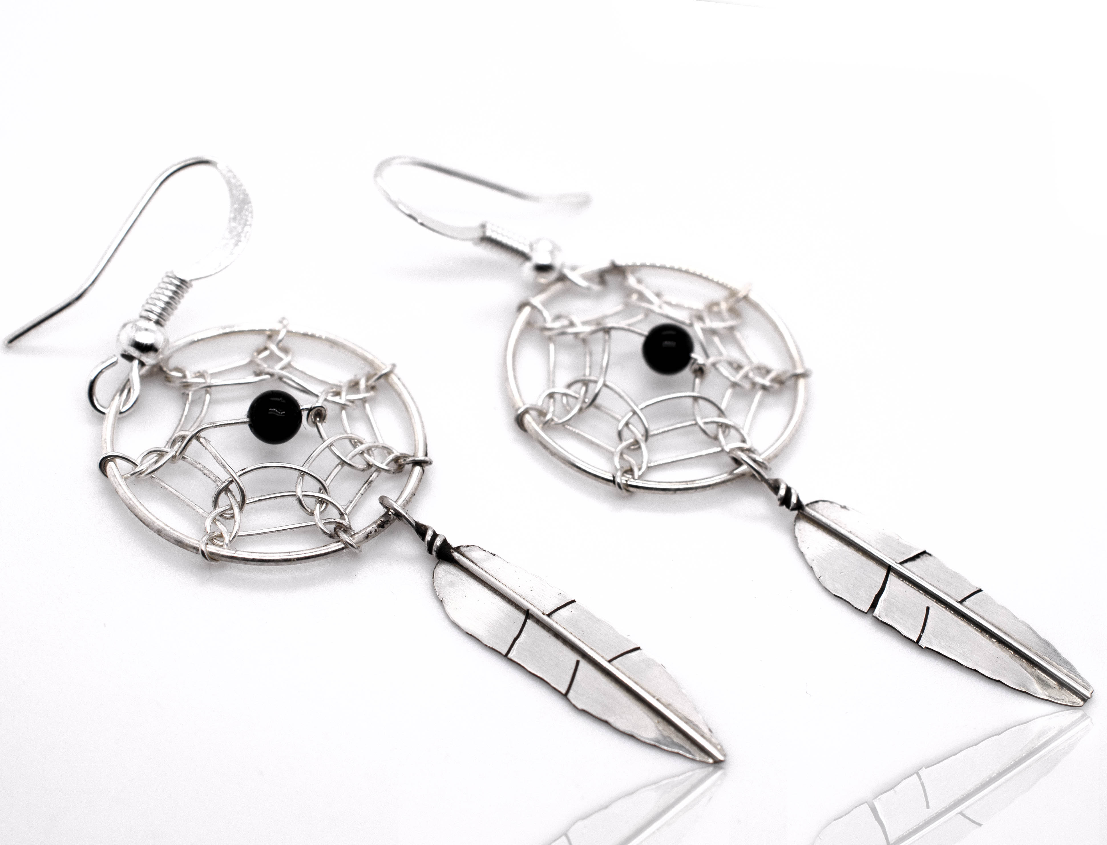 A pair of Zuni Dreamcatcher Earrings with Natural Stone Bead from Super Silver