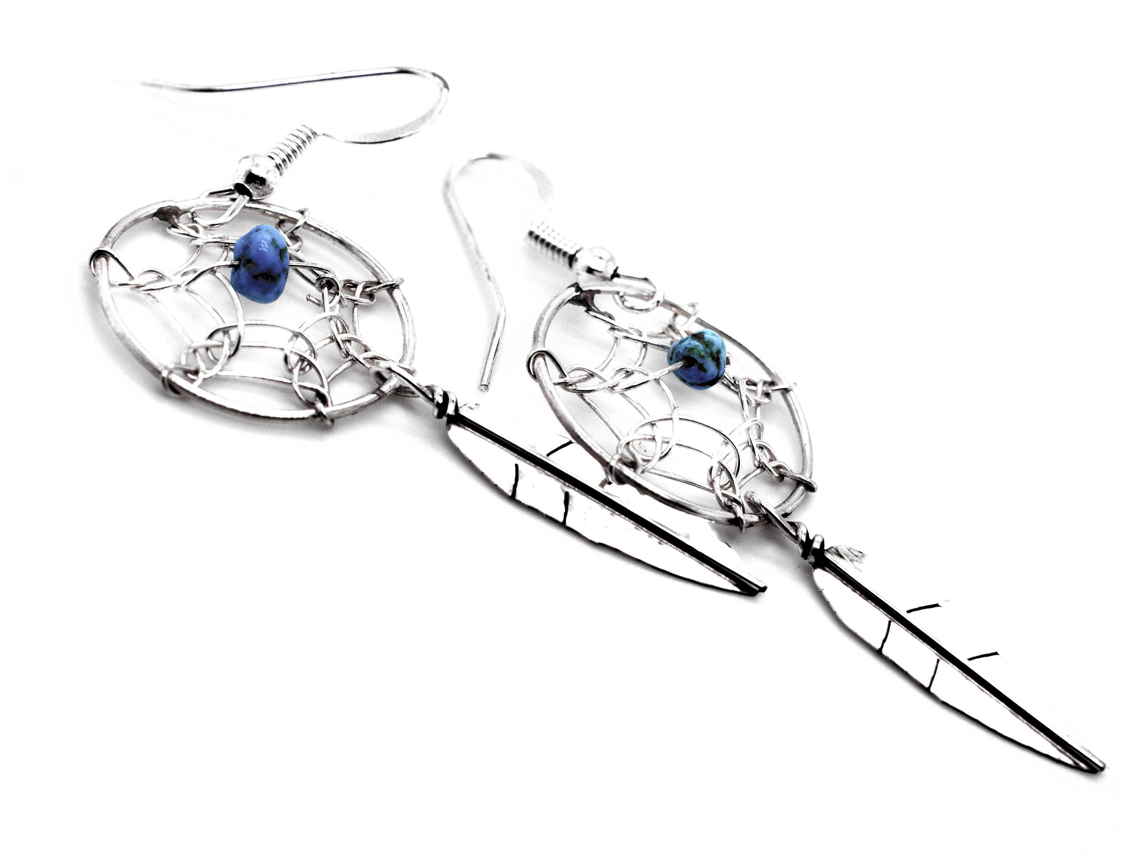 Super Silver Zuni Dreamcatcher Earrings with Natural Stone Bead.