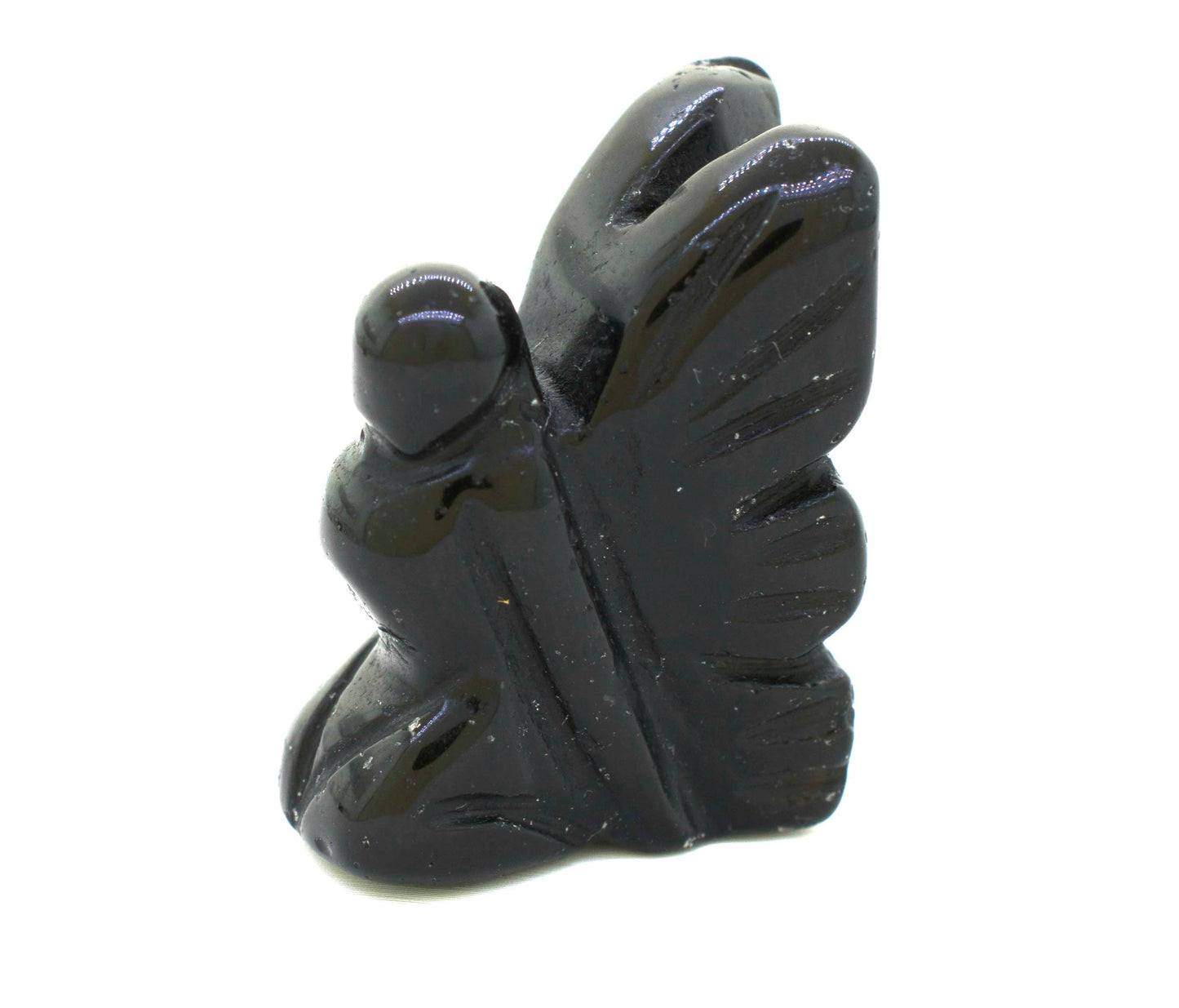 A Carved Fairy Gemstones Figure with wings on a white background, exuding a sense of cottagecore charm.