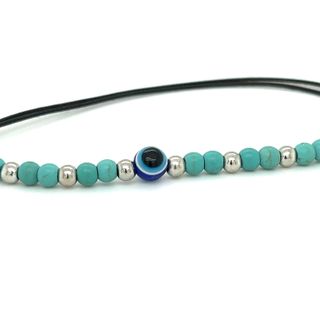 An Adjustable Beaded Evil Eye Bracelet adorned with soft blue and silver beads from Super Silver.