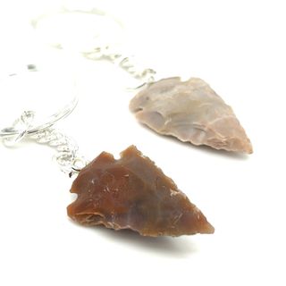 Two Native American inspired Arrowhead Keychains on a white background.