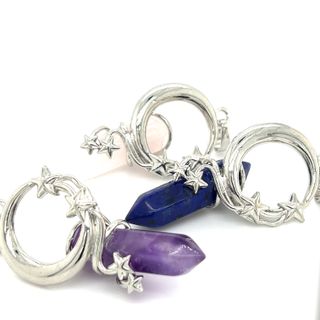 Three Super Silver Moon and Stars Crystal Pendant necklaces with healing properties.