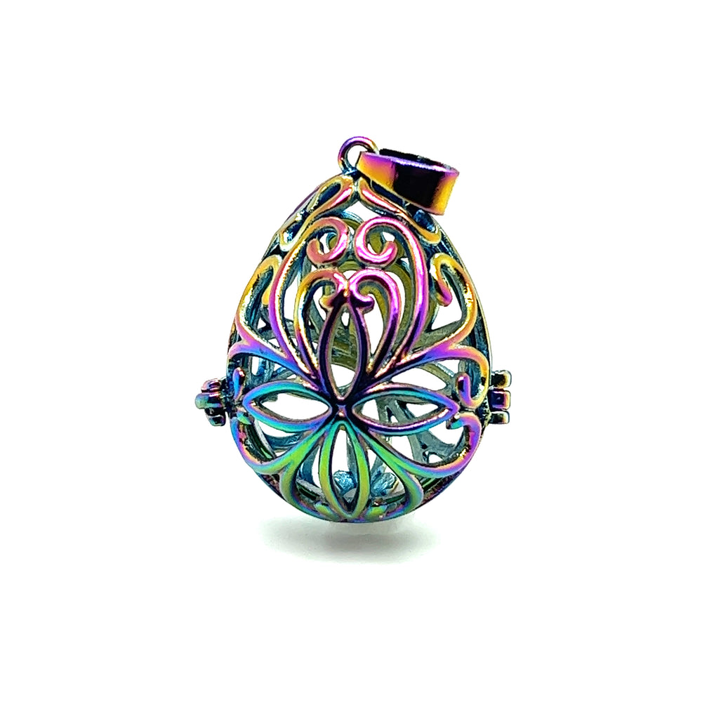 
                  
                    A colorful Super Silver Filigree Cage Pendant with an intricate design, exuding a boho vibe through precious gems.
                  
                