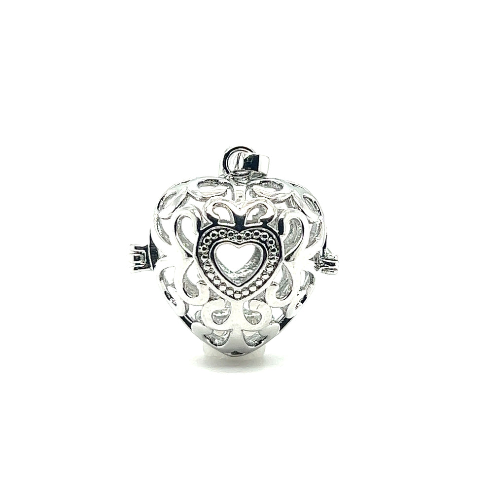 
                  
                    A Super Silver Filigree Cage Pendant with a boho vibe on a white background.
                  
                