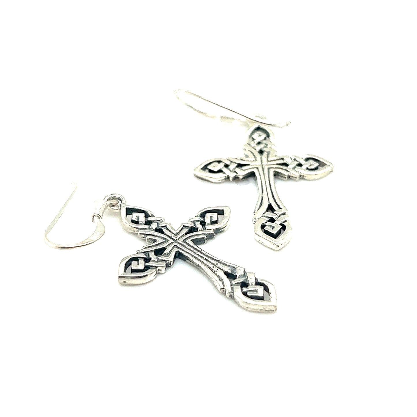 
                  
                    Super Silver's Celtic Knot Cross Earrings symbolizing interconnectedness, showcased against a white background.
                  
                