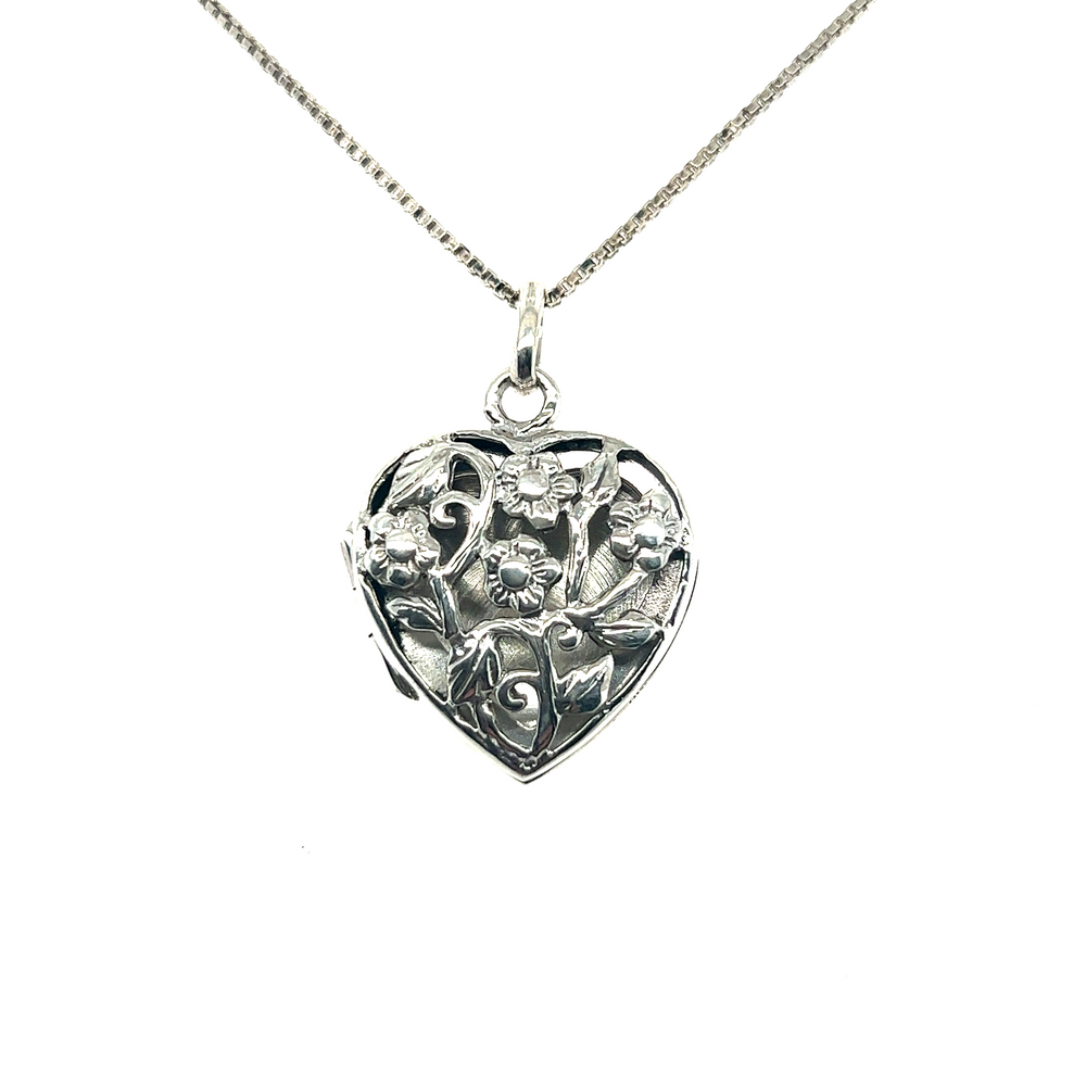 A Floral Heart Shaped Locket pendant in Super Silver.