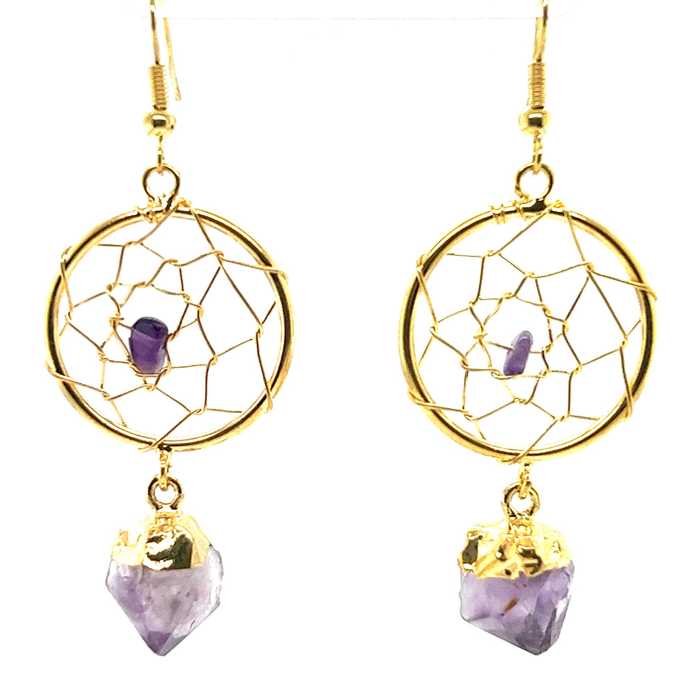 
                  
                    Super Silver's Raw Crystal Dream Catcher Earrings with a touch of boho elegance.
                  
                