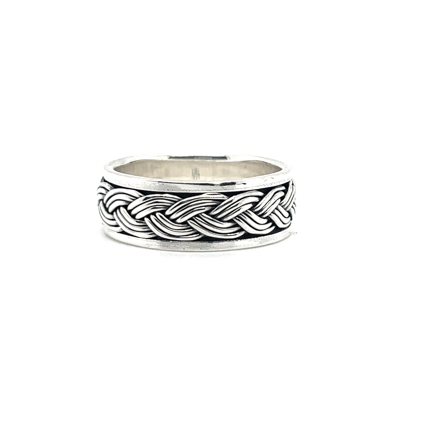 A minimalist silver ring with a Rope Spinner band.