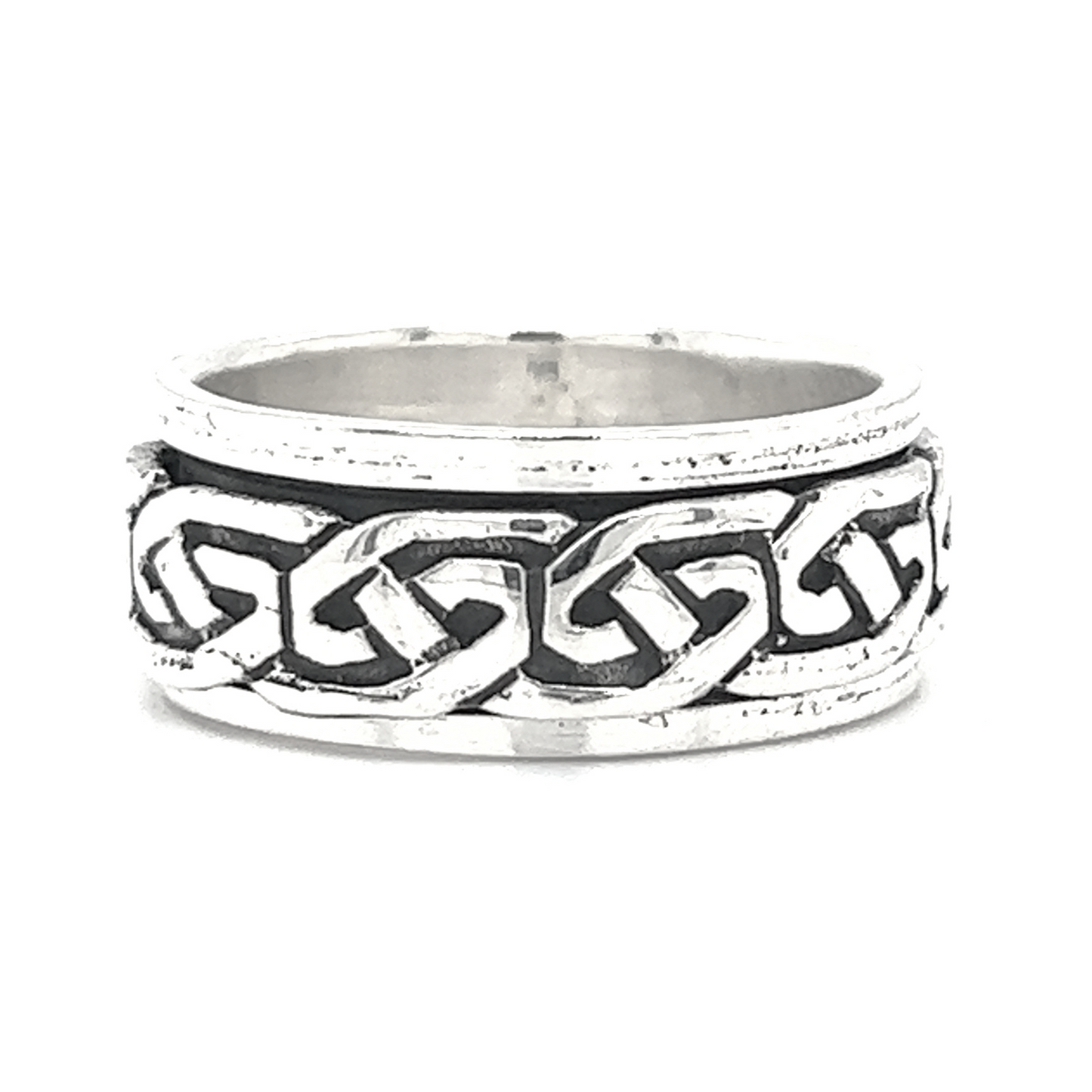 A discreet Spinner Band With Celtic Design fidget toy with a spinning band.