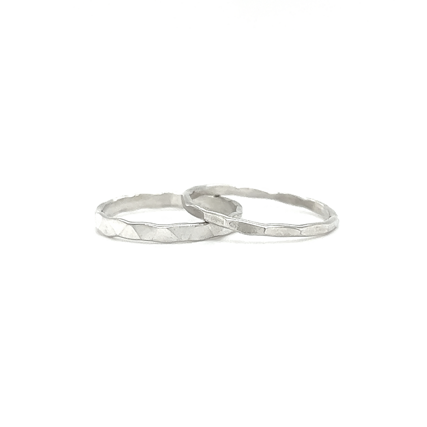 Two Diamond Cut Minimalist Silver Bands on a white background.
