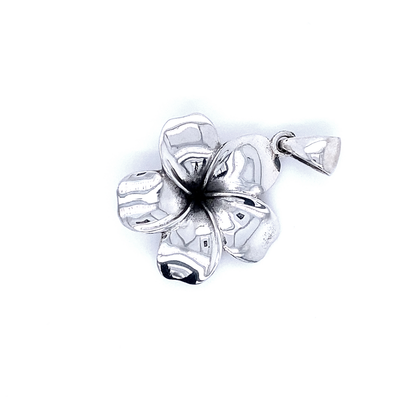 
                  
                    A Beautiful Plumeria Pendant from Super Silver gleaming silver on a white background, capturing nature's elegance and symbolizing new beginnings.
                  
                