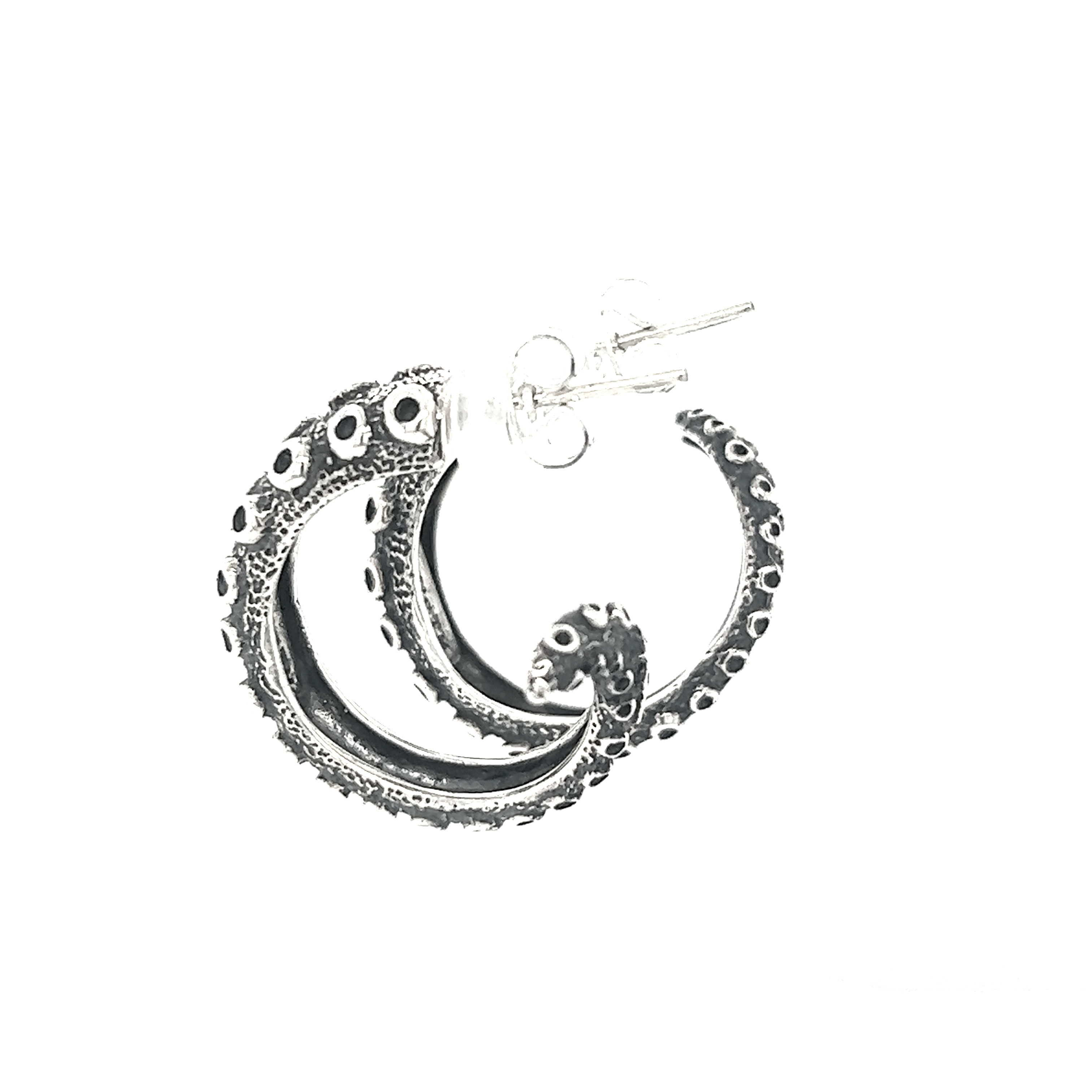 These Edgy Octopus Tentacle Hoop Earrings from Super Silver showcase a unique design inspired by oceanic charm, set against a pristine white background.