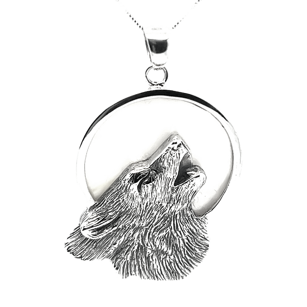 
                  
                    Super Silver's Wolf Howling At The Full Moon Pendant in sterling silver.
                  
                