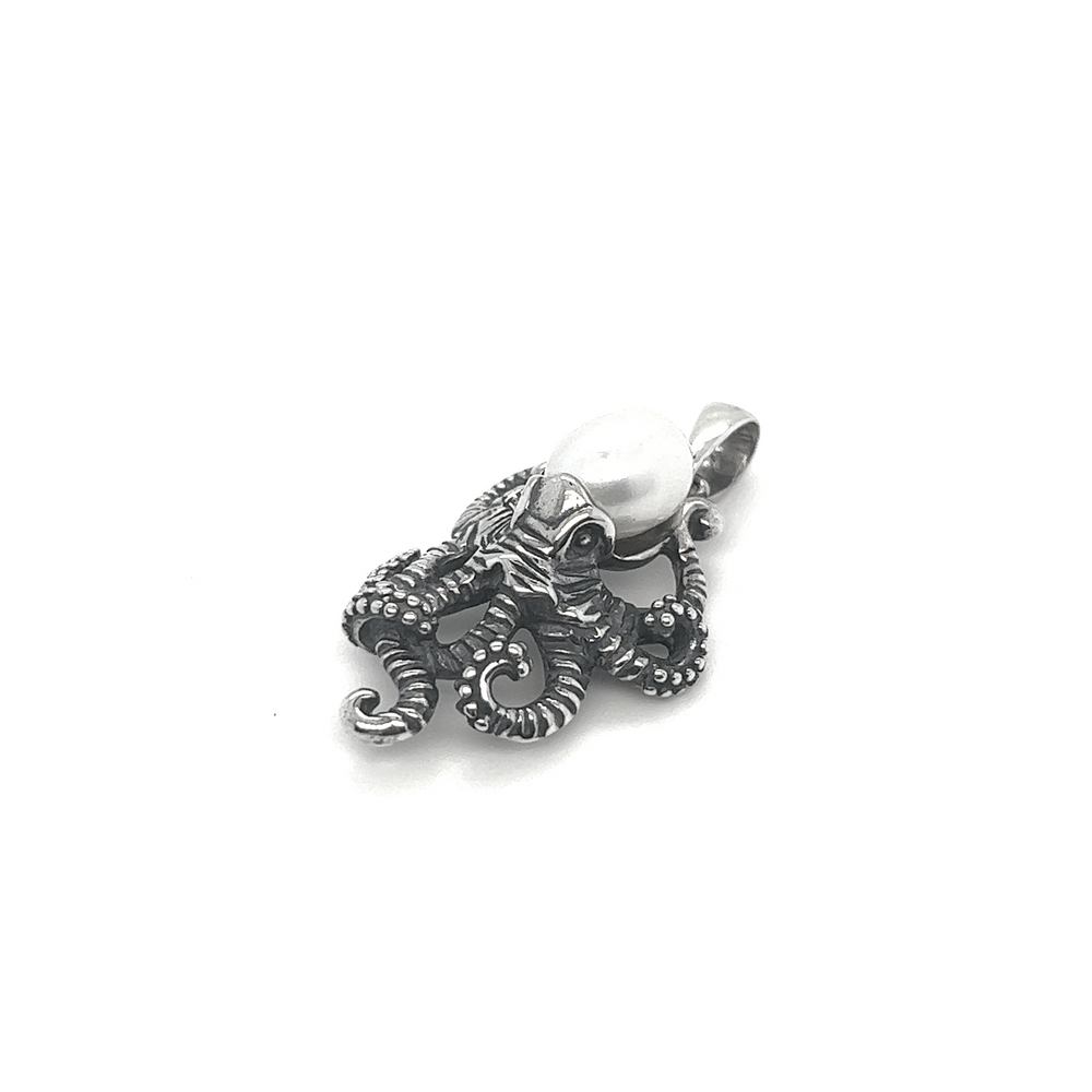 An Enchanting Octopus Pendant With Pearl from Super Silver, featuring an oxidized finish.