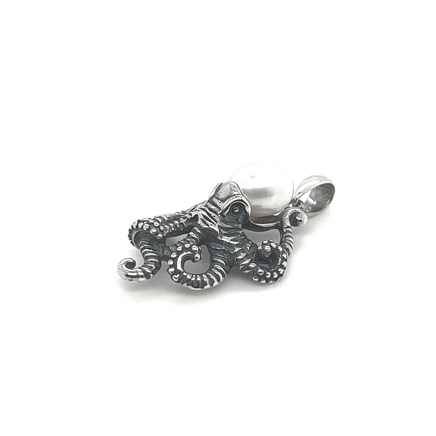 An Enchanting Octopus Pendant With Pearl by Super Silver on a white background with a pearl accent.