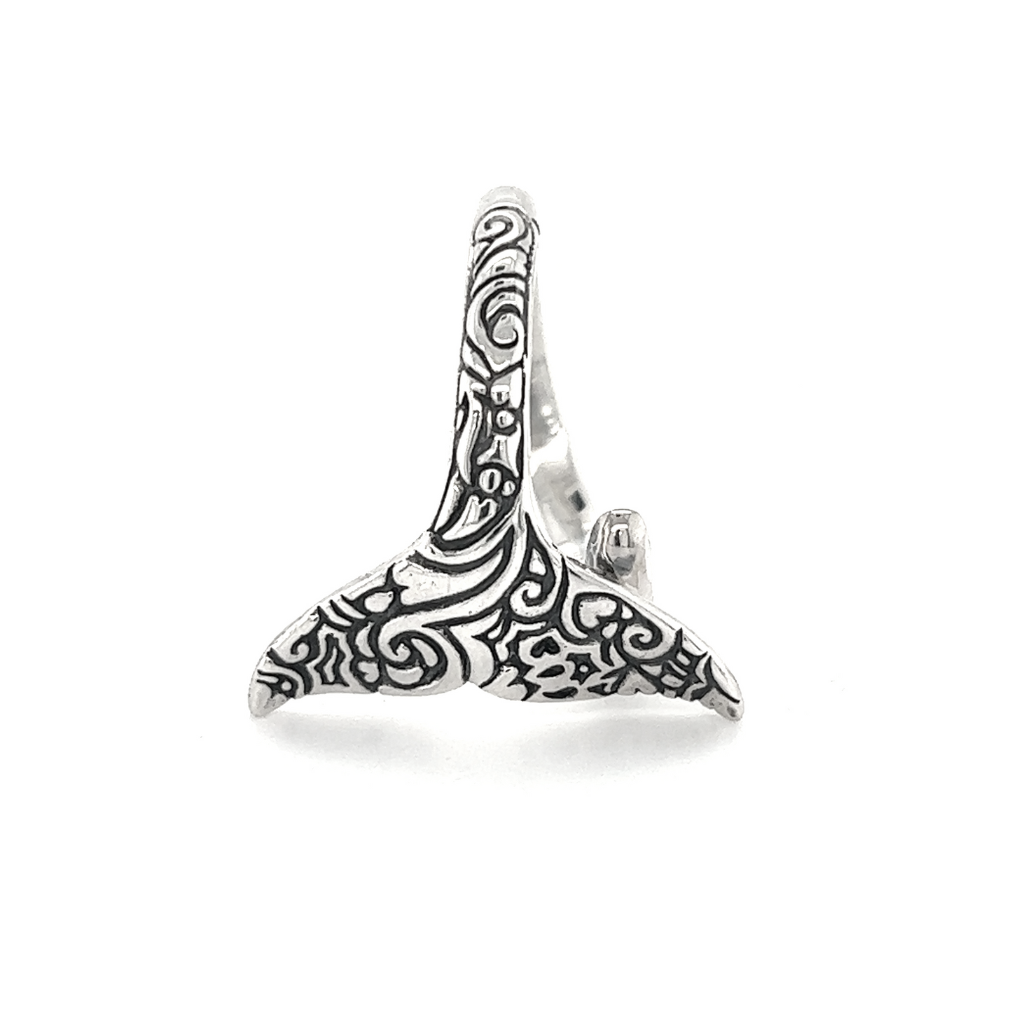 Exceptional Full Filigree Whale Tail Ring in adjustable sterling silver.