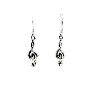 
                  
                    A pair of silver Super Silver Treble Dangling Earrings on a white background.
                  
                
