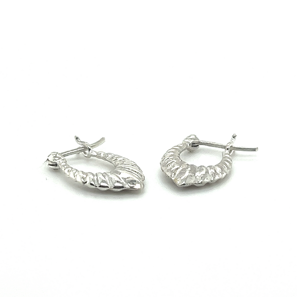
                  
                    A pair of Dainty Latch Hoop Earrings by Super Silver on a white background.
                  
                
