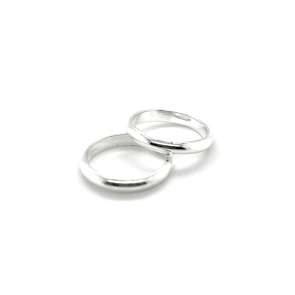Two 3mm plain silver bands on a white background.