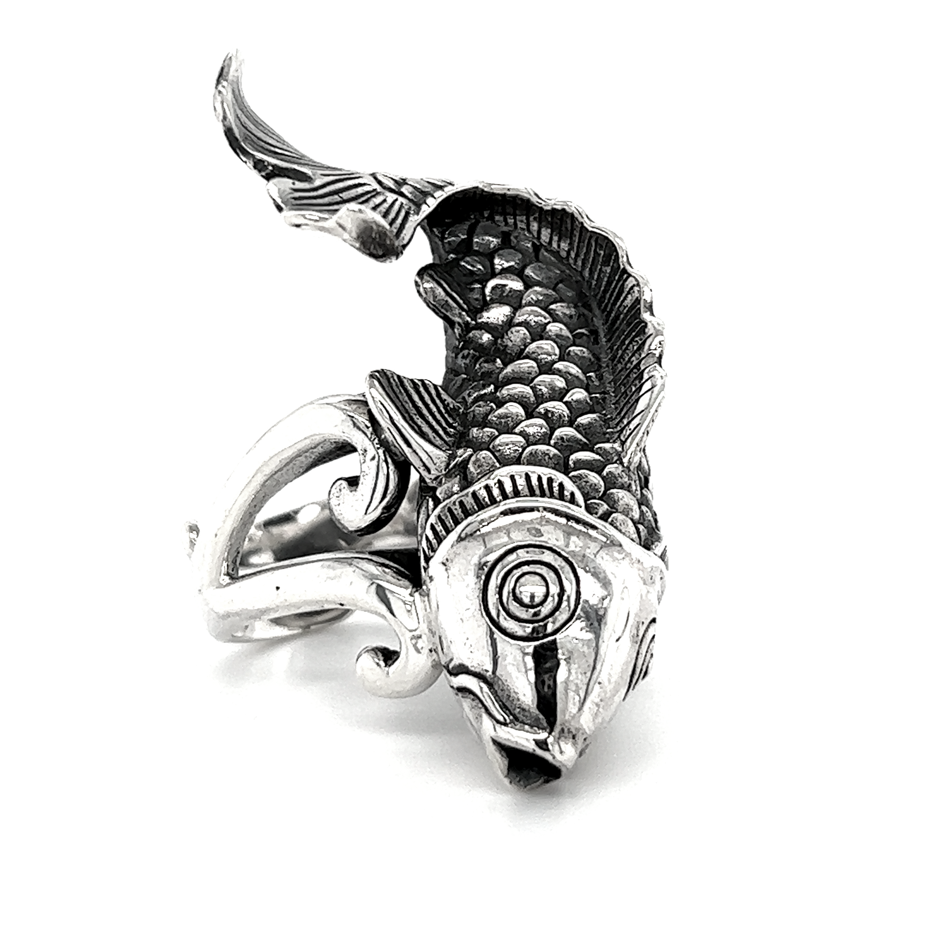 A Detailed Statement Koi Fish ring on a white background.